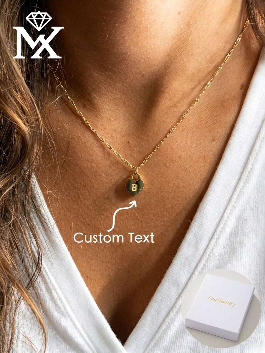 Dây chuyền mặt dây chuyền hình trái tim khắc chữ cái gia đình theo yêu cầu - Mặt dây chuyền hình trái tim bằng vàng khắc chữ tùy chỉnh - Món quà trang sức ý nghĩa dành tặng phụ nữ nhân Ngày của Mẹ. - Vàng - Xem 1
