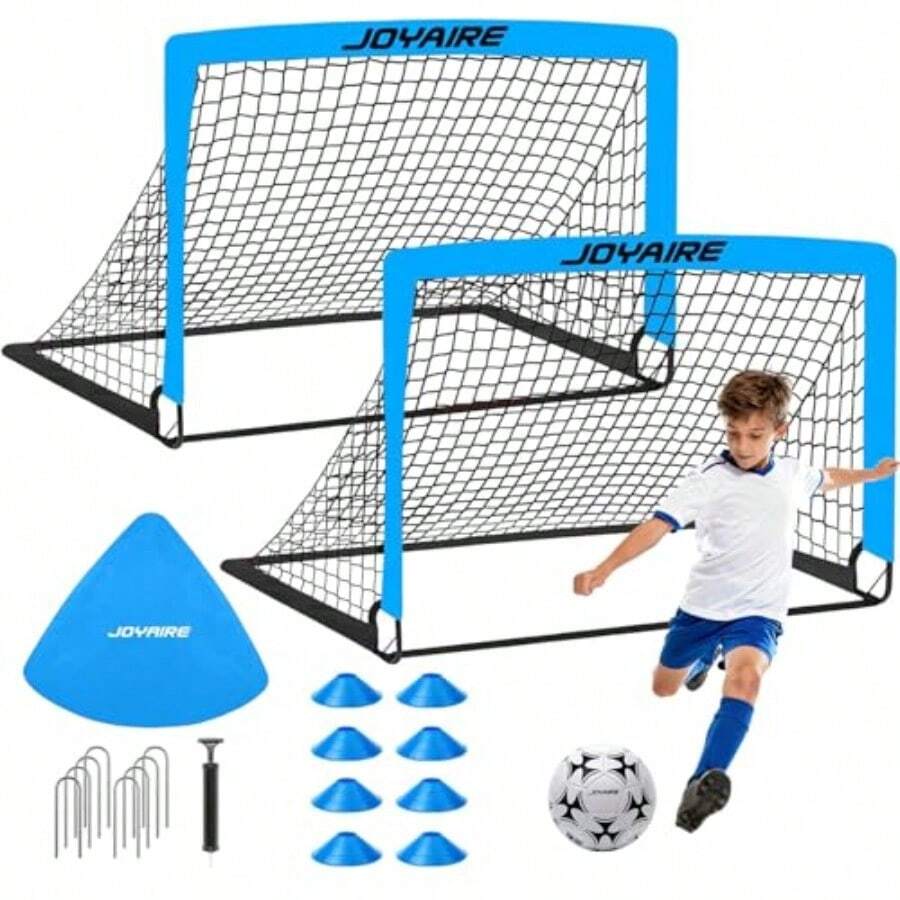 Linlin Stationery Store Pro-Grade Backyard Soccer Goal Tear-Resistant 5-Layer Polyester Soccer Net And 10mm Poles For Maximum Durability 4x3ft/6x4ft/7x5ft  Up Portable Soccer Training Equipment Set With Size 4 Ball - Blue - View 1