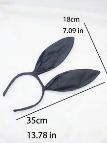 2pcs New Solid Color Sexy Rabbit Ear Headband, Party Makeup Costume Decoration Rabbit Elf Headpiece - Black - View 4