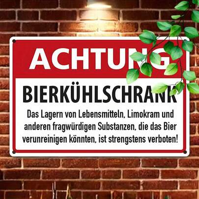 2D Flat, [], 1pc, 2D Flat, Vintage Metal Sign (8" X 12"), Beer Fridge Warning Plate, German Funny Tin Sign, "No Food Storage" Decor, Suitable For Beer Lovers, Bar Cafe Club, 2D Flat Halloween Christmas Decor, 2D Flat, Pre-Drilled Holes As Shown In Size