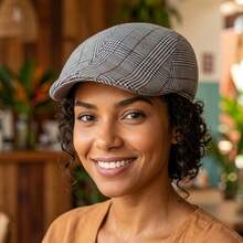Men's And Women's Premium Vintage Plaid Italian Beret Hat For Autumn And Winter - Xám nhạt - Xem 2