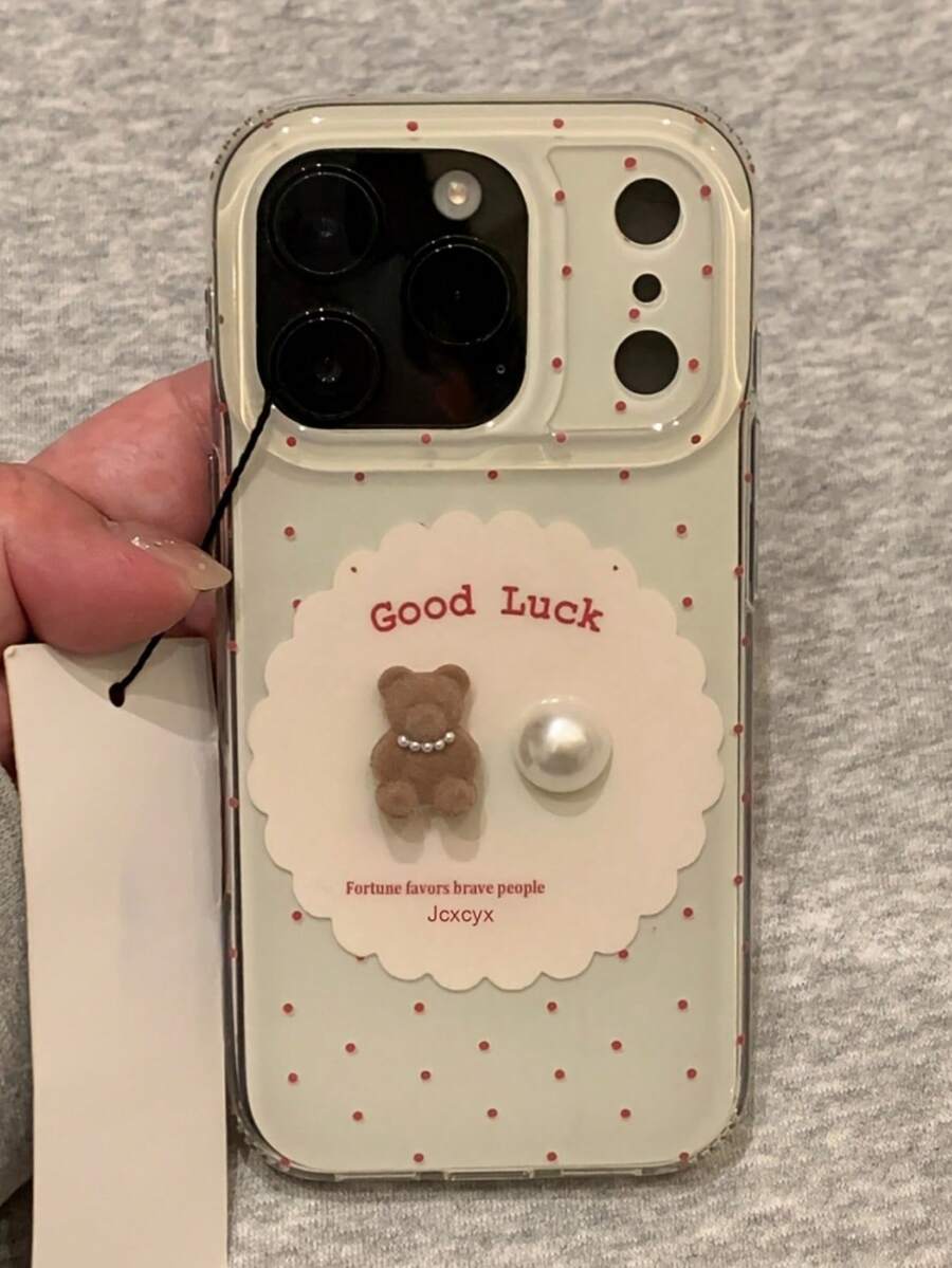 Funda de teléfono suave de gelatina con diseño de oso de perlas 3D, lunares rojos y letras, compatible con iPhone 17 Pro Max, 17 Pro, 16 Pro Max, 15, 14 Pro, 13, 12 Pro, 14, 16 Plus, 17 Air, 11, 13