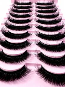 New 10pairs/Pack, Natural Thick And Fluffy False Eyelashes, Creating Charming Messy Mink Eyelashes, Slender And Reusable, 8D Thick And Long-Lasting, Creating A Fox Eye Lifting Effect, The Entire False Eyelash Can Lengthen And Thicken The End - 黑色 - 查看 8
