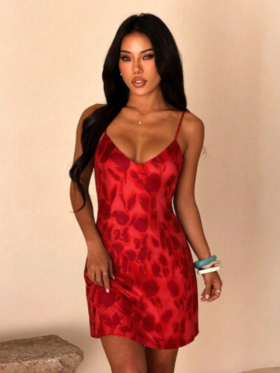 Vestido corto de cóctel ajustado sin mangas y con estampado para mujer
