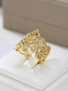 这款镶嵌闪亮合成立方氧化锆的订婚戒指兼结婚戒指，象征着美丽与优雅，是周年纪念日、生日、情人节的完美礼物。 - 戒指 - 查看 4