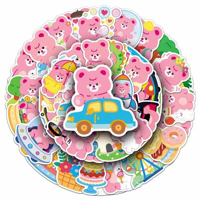 50PCS Cartoon Bear Cute Kawaii Stickers Colored Graffiti Stickers Funny Decorative Stickers For Water Bottle, Guitar, Luggage, Phone, Case, Laptop, Skateboard, Gift
