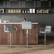 Jooli H Modern Bar Stools Set Of 2, PU Leather Breakfast Barstools With Adjustable Swivel Gas Lift And Footrest Base For Kitchen, Counter, Breakfast Bar - Gray With Armrests - View 10