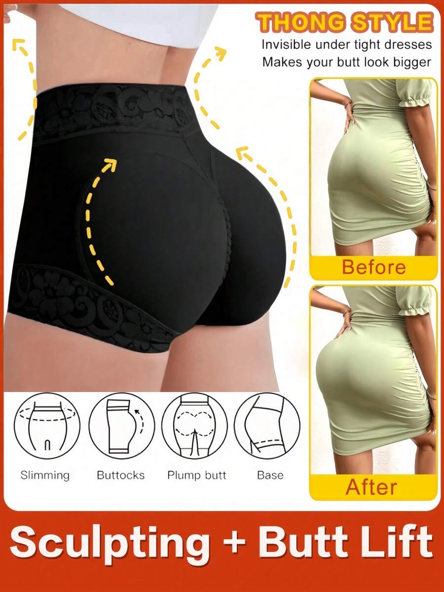 [Body Shaping And Slimming Triangle Underwear] Women's Hip Shaping Clothes, Belly Tightening And Hip Lifting Underwear, Hollow Shaping And High Waist Shaping Clothes, Slimming Triangle Underwear-Summer Chic Gym Athletic Shorts Women's Shorts - 黑色 - 查看 1