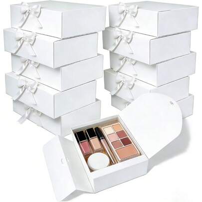 Hộp quà có nắp, hộp quà màu trắng 10x8x4 inch kèm ruy băng, hộp quà cầu hôn cho phù dâu, hộp quà giấy Kraft dùng cho đám cưới, đóng gói quà tặng, sinh nhật, hộp đựng bánh cupcake, đồ thủ công.