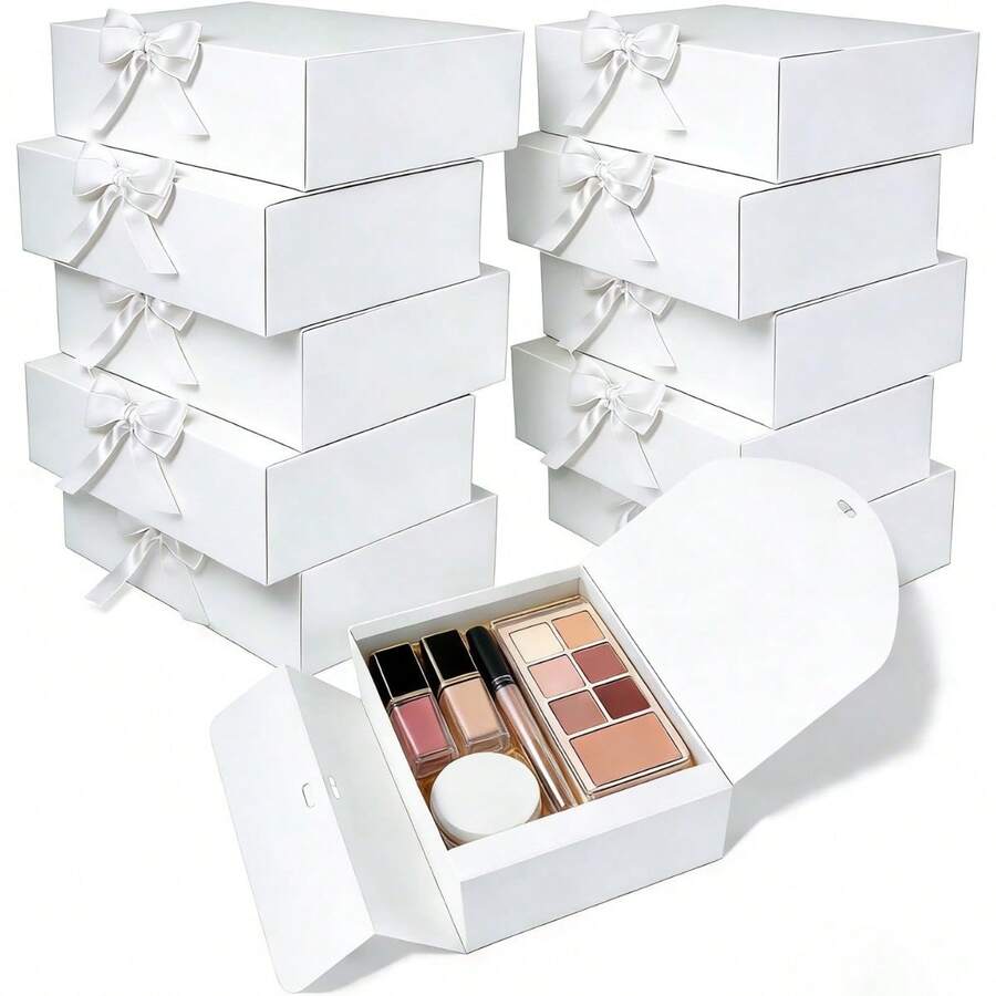 Hộp quà có nắp, hộp quà màu trắng 10x8x4 inch kèm ruy băng, hộp quà cầu hôn cho phù dâu, hộp quà giấy Kraft dùng cho đám cưới, đóng gói quà tặng, sinh nhật, hộp đựng bánh cupcake, đồ thủ công. - Đen - Xem 1