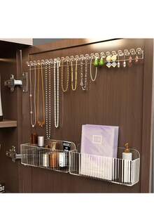 Bộ 3 giá treo trang sức gắn tường 8 lỗ kèm móc treo vòng cổ, vòng tay và bông tai - Giá trưng bày chống rối, tháp đựng trang sức. - Màu trong suốt - Xem 9