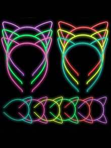 6个装夜光猫耳发箍，生日派对装饰发光猫耳发箍，霓虹发光，生日派对服装，节日庆典发光帽，派对拍照道具，提升派对氛围，发光蝴蝶结发箍，婴儿派对装饰，生日礼物，返校季，毕业季 - 貓耳朵 - 查看 2