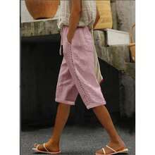 Casual Woven Cotton-Linen Shorts With Side Cutouts, Summer Fashion - Apricot - View 8