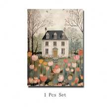 Set Of 1 Spring Cottage Tulip Blossom Canvas Wall Art | Cute Landscape Print For Living Room Bedroom,Frameless/Framed - A - View 14