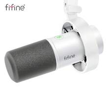 FIFINE K688 White Dynamic Microphone For Studio, USB/XLR Interface, Suitable For Podcasting, Live Streaming, Computer Recording, Voice-Over, Includes Shock Mount, Mute Button, Gain Knob And Headphone Monitoring - White - View 2