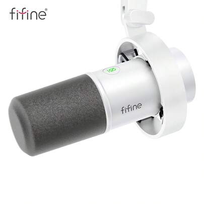  FIFINE K688 ホワイト ダイナミックマイク スタジオ用、USB/XLRインターフェース、ポッドキャスト、ライブ配信、コンピューター録音、ボイスオーバーに適しています。ショックマウント、ミュートボタン、ゲインノブ、ヘッドホンモニタリング付属