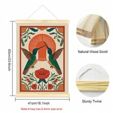 1pc Framed/Unframed Bohemian Floral Hummingbird Folk Art Vintage Wall Sticker Canvas Painting, Nordic Sunrise Bird Farmhouse Decor Painting, Suitable For Dorm, Living Room, Bedroom, Modern Home Decor - Multicolor - View 16