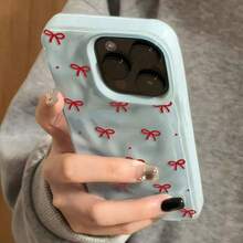Ốp điện thoại họa tiết nơ chấm bi đỏ duyên dáng với đường viền xếp nếp tinh tế, tương thích với iPhone 11 đến 17 bao gồm cả phiên bản Pro Max và Plus, Galaxy S22/23/24/S25/A04/05/06/A07/A17/A14/A15/A16/A24/A25/A34, Note 7/8/9/10/11/12/13/14, 9/10/12/13C/14C/A5, được làm từ chất liệu TPU mềm chống sốc. - Màu xanh nhạt - Xem 9