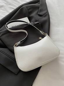 Bolso de hombro elegante en forma de media luna, bolso casual de unicolor de moda para mujer - Blanco - Ver 10