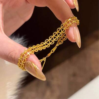 1 chiếc vòng tay bạc 925 nguyên chất thiết kế ren rỗng tối giản, món quà trang sức thanh lịch dành cho bạn gái.