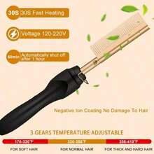 Electric Hair Straightening Comb - Portable, Travel-Friendly, Anti-Scald Straightener With Ceramic Heating - Dual-Function Styling Brush (For Curling & Straightening) - Suitable For Wet Or Dry Hair And Wigs - Unisex Design - Black - View 4