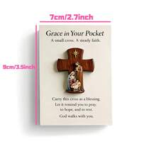 1 Tượng Chúa Giêsu Thánh Giá Cầu Nguyện, Một Tượng Thánh Giá với Đức Mẹ Maria, Thánh Giuse và Chúa Giêsu, Kèm Theo Thẻ Cầu Nguyện, Thẻ Truyền Cảm Hứng Thích Hợp Làm Quà Tặng Cầu Nguyện Theo Tín Ngợi, Quà Tặng Thánh Giá Dựa Trên Đức Tin. - Hình chữ thập 2D + thẻ bài - Xem 3