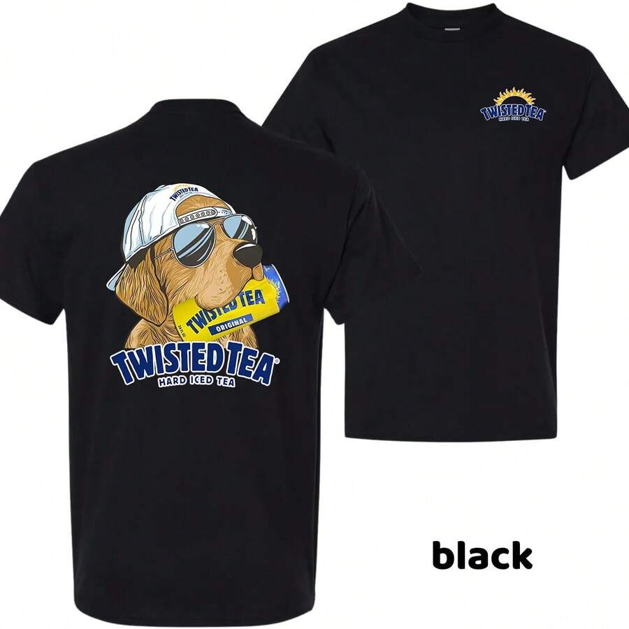 Men's Twisted Tea Hunting Dog Tshirt – 2-Sided Graphic Beer Tee, Crewneck Shortsleeve, Casual Streetwear, Menswear Top, Trending T-Shirt - 黑色 - 查看 1