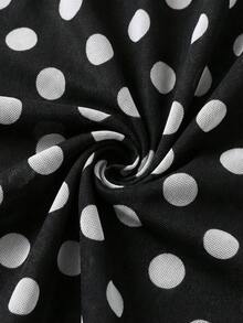 Women's Summer Beach Black & White Polka Dot Print Halter Casual Elegant Sexy Camisole And Thong Bikini With Ruffle Tie-Up High Slit 3-Piece Swimsuit Set, Essential For Beach, Vacation, Party - Black and White - View 7