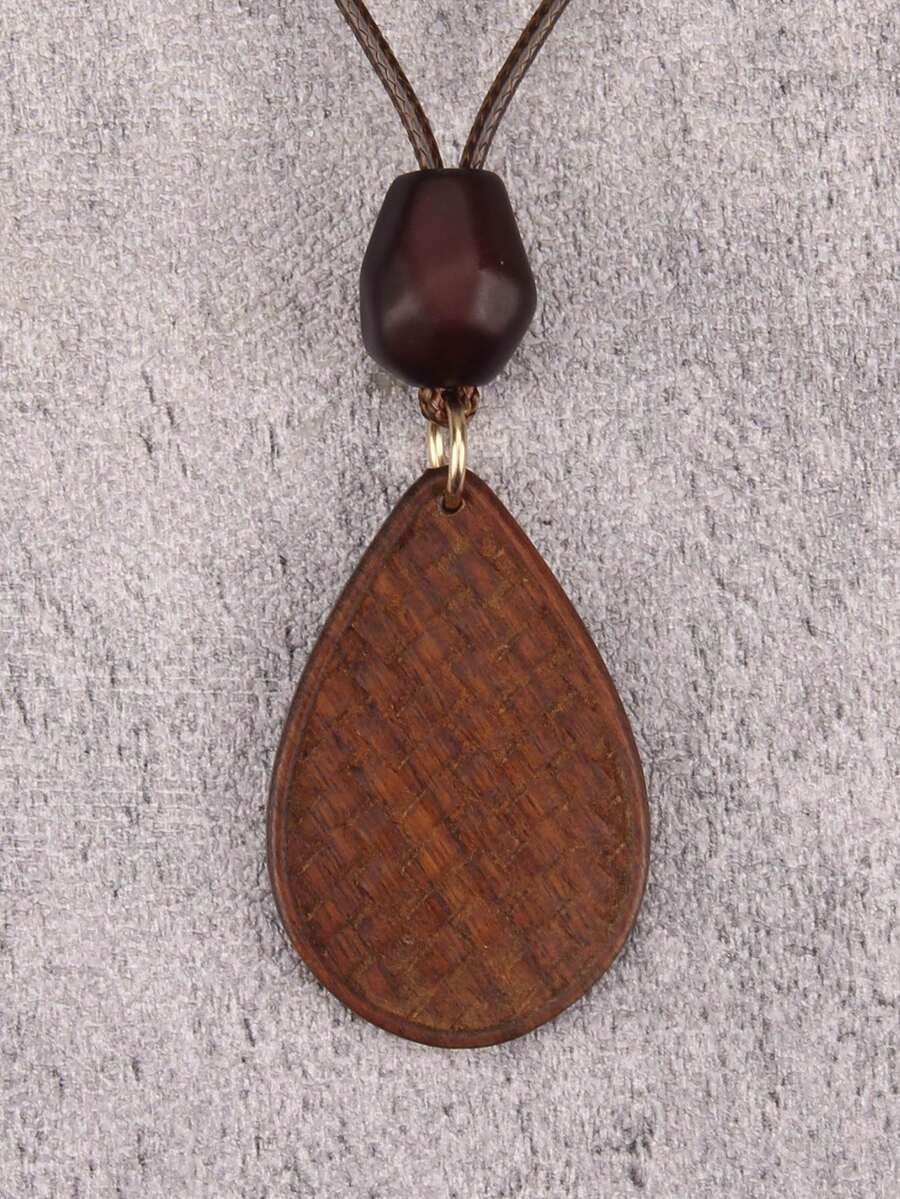 1 pieza Collar con colgante de gota de agua con cuentas estilo bohemio para hombres, collar largo con cadena de disco geométrico redondo retro, joya de regalo, accesorio diario, regalo para madre, maestra, novia, compañera de clase - rosario - Ver 1
