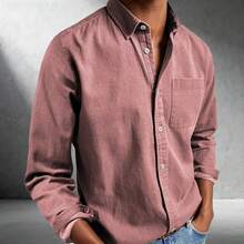 Men's Button Down Long Sleeve Shirt Solid Color Regular Fit Casual Business Shirt - 寶藍色 - 查看 4