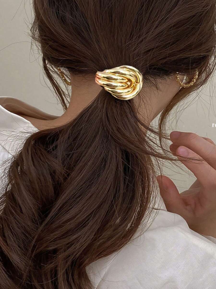 1pc Gold Metal Hair Scrunchie, Adult Hair Accessory, Ponytail Holder, Gold Hair Decor, Gold Hair Tie, Elastic Hair Tie, Home Beauty Women Accessory Gift, Hair Accessory Hair Elastics Hair Rubber Bands Hair Rope Elastic Hair Tie For Outdoor Activities, Vacation, Travel, Outfit Accessories, And Gifting,Festival,Party - Multicolor - View 1