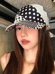 1件装黑白波点棒球帽头巾，女士夏季遮阳帽，时尚小巧的设计，让脸看起来更小巧 - 彩色 - 查看 2