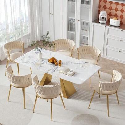 (Old SKU:W1880109471) Weicher Samt Esszimmerstuhl 2-Teiliges Set, Weiche Gepolsterte Bequeme Wohnzimmer Stuhl, Make-Up Zimmer/Schlafzimmer, Moderne Fingerförmige Rückenlehne Mit Armlehnen,