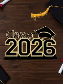 1件黑色和金色2026毕业季装饰木质桌面摆件 - A - 查看 2