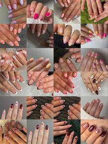 576片（24种混合款式）花朵造型按压式美甲贴片，短款椭圆形3D凝胶美甲贴纸，适用于花朵、棕色、爱心、豹纹、蝴蝶结、瓢虫等美甲设计。短款亚克力假指甲套装，完美适合夏季日常佩戴和派对。 - 彩色 - 查看 2