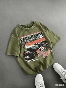 Retro DaleS Earnhardt # 3 NASCARS 7 Championships Racing Car Graphic Tee,Casual Print,Comfortable And Versatile,Pure Cotton 220g Washed Printed T-Shirt,Unisex Style,Summer Outfits,Vacation Outfits Women,Summer Outfits For Women,Spring Outfits For Women,Summer Tops,St Pattys Day Outfit,Easter Outfit Women - màu xanh lá - Xem 10