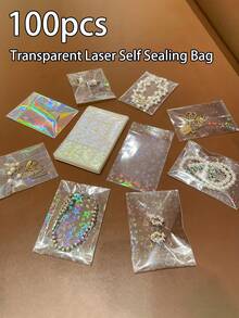 50/100pcs Transparent Holographic Jewelry Bags - OPP Packaging For Rings, Earrings, Bracelets, Necklaces, Rainbow Gradient Display & Storage, Valentine's Day Gift - Multicolor - View 2