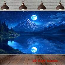 2D Flat, 1pc Horizontal Wall Tapestry Suable For Living Room, Bedroom, Office Decor - Starl Mountainous Moonl Reflections Night Sky Wh Mountains &, Non-Luminous Flat Printed Horizontal Hanging For Medation Room Or Decoration, 2D Flat - 1PC - View 6