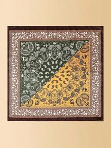 1pc Polyester Paisley Print Patchwork Silk-Like 60cm Square Scarf, Versatile Men's Bandana Neckerchief - 棕色邊緣 - 查看 2