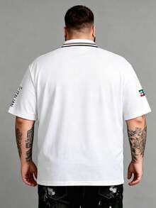 AnChiStreetwear - 大码男士意大利国旗及英文文字休闲短袖Polo衫，适合街头服饰、户外及日常穿着 - 白色 - 查看 4