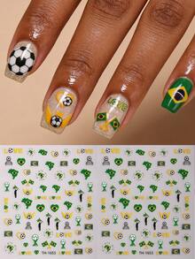 2pcs Brazil World Cup Football Themed Nail Stickers, Energetic Football Nail Art For Spring/Summer, Ideal For DIY Nails Supporting Your Favorite Team During World Cup - Multicolor - View 6