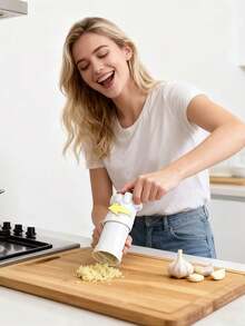 5-In-1 Heavy Duty Garlic Press With Stainless Steel Blades And Ergonomic Handle, 5-In-1 Multipurpose Food Processor For Pressing, Chopping, Peeling, Mincing And Mixing, Dishwasher , Space Saving - Multicolor - View 7