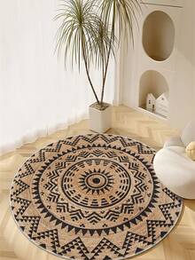 Modern Round Washable Non-Slip Area Rug – Thin Soft Living Room Carpet, Kitchen Rug & Runner, Decorative Rug - 咖啡棕 - 查看 2