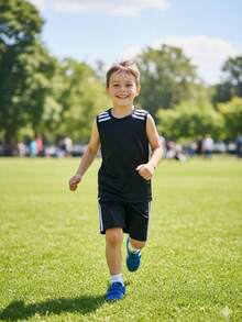 Boys' Premium Soccer Jersey And Shorts Set With Sleeve Detail And Lightweight Fabric - 黑色 - 查看 5