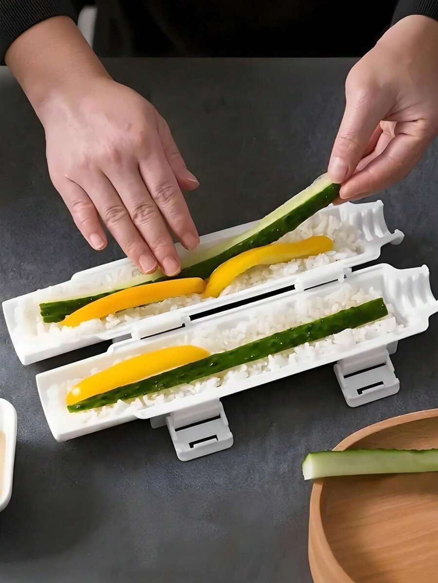 1 bộ dụng cụ làm sushi cuộn - Tự làm sushi cuộn - Khuôn ép sushi đơn giản - Bộ dụng cụ làm sushi bằng nhựa polyethylene cho người mới bắt đầu - Dụng cụ nhà bếp