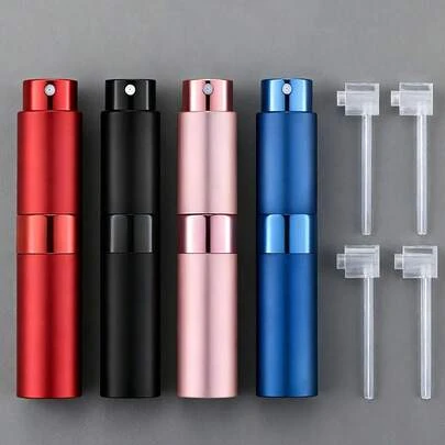 Bộ 4 bình xịt nước hoa xoay có thể nạp lại, dung tích 0.34oz, chai xịt mở nắp vặn kèm lọ thủy tinh du lịch có thể tháo rời.