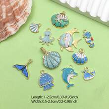 28pcs Mixed Enamel Ocean Life Pendants, Including Gold Seashell, Starfish, Etc., Gold Plated, Suitable For Beach Jewelry Making, DIY Crafts, Keychains, Decorations - Blue - View 6