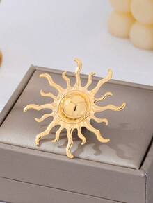 1pc Fashionable Creative Metal Sun Brooch, Suitable For Women's Daily, Business And Party Wear - Yellow Gold - View 9
