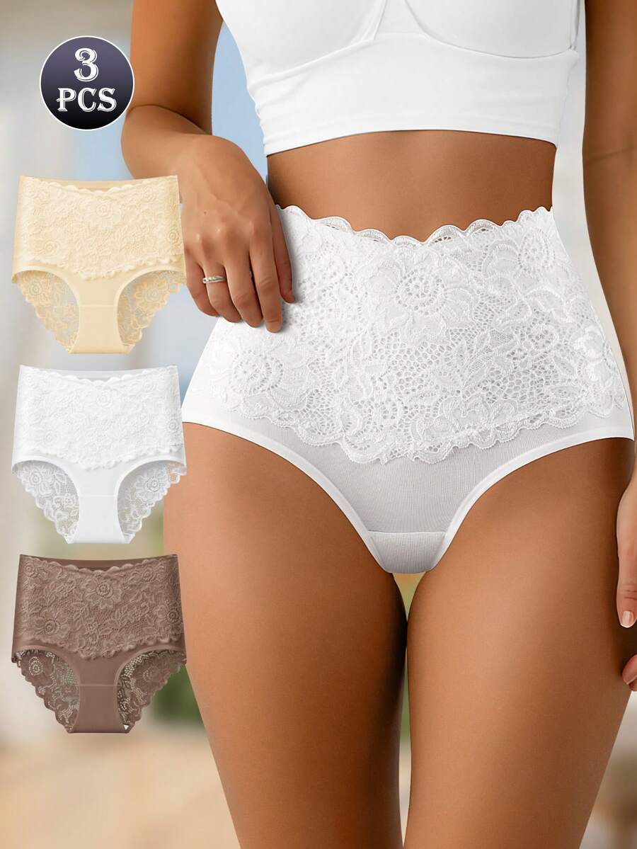 3 PiecesWomen's Triangle Panties - Sexy Lace Trim Design, Comfortable Fabric, Skin-Friendly And Breathable - Perfect Gift Choice