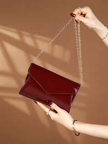 可爱迷人的简约PU材质方形包，磁扣开合，优雅时尚的手拿包，适合女士生日派对、晚宴等场合的单肩包 - 棕色 - 查看 3